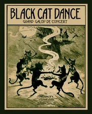 5x7 BLACK CAT DANCE Vintage 1916 Halloween witch Art print