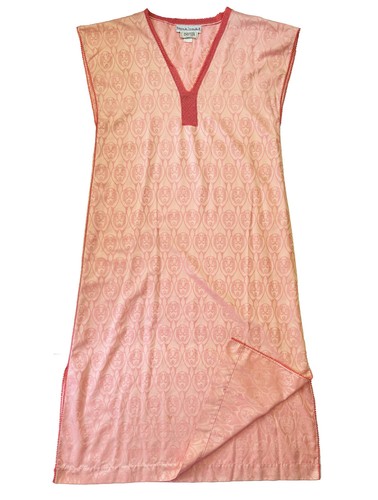 FERNANDO SANCHEZ Caftan Pink Cotton Jacquard Crochet Trim Women's Size L - Picture 11 of 13