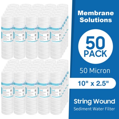 50 Micron 10''x2.5'' String Wound Whole House Farm Sediment Water Filter 1-50 Pack