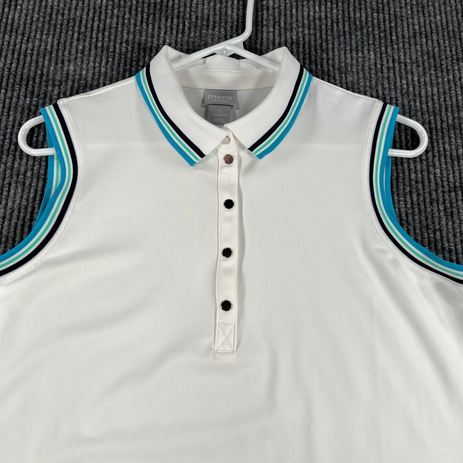 Chicos Womens White Sleeveless Polo Shirt Size 8/10 Golf Tennis Casual-image
