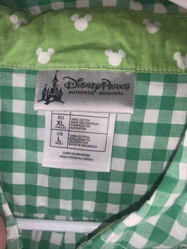 Camisa Disney Mickey Mouse Para Hombres Algodón XL Abotonada A Cuadros Manga Larga Verde M2232 - Imagen 2 de 5