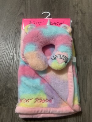 Betsy Johnson Rainbow Baby Blanket W/ Support Pillow Unicorn Multi Color