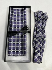 Mens Setazone Purple Check Bow Tie with Matching Pocket Square NEW