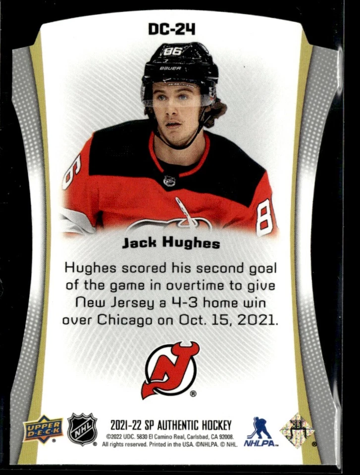 2021-22 Sp Authentic die cut Jack Hughes #DC-24 - Image 2 of 2