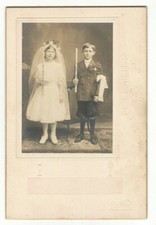 Antique Cabinet Card Photo BOY GIRL COMMUNION DRESS Antique Studio Portrait MY1