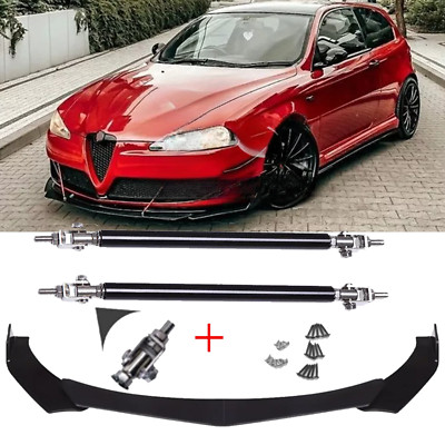 For Alfa Romeo Giulia Front Bumper Lip Spoiler /Splitter Strut Rods Glossy