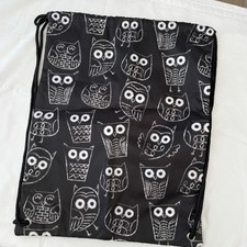 Thirty-One Cinch Sac Bag Drawstring Backpack 14" X 18 Black it s Owl Good NWOT