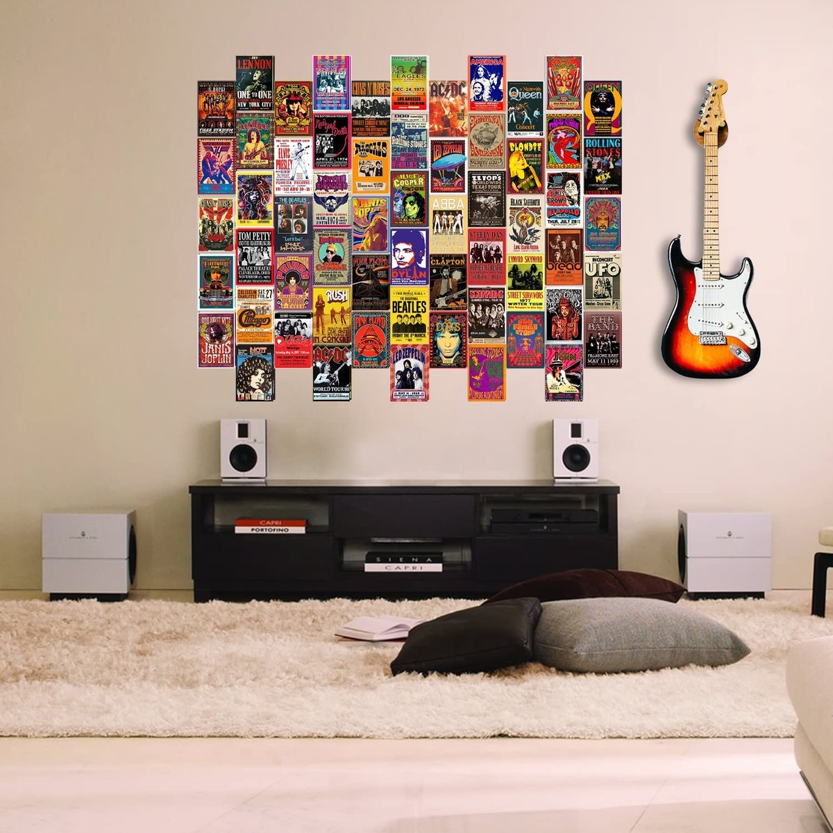 60 PC Vintage Rock Band Posters, 70S 80S 90S Retro Concert Prints