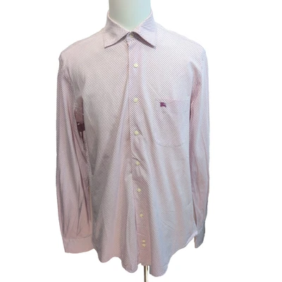 Chemise BURBERRY 100% Coton Rose Fuchsia L Logo Brodé Manches Longues - Photo 1/4