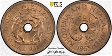 1963 Rhodesia & Nyasaland Penny (1D) PCGS MS65RB *TOP POP 1/0 in RB* - Elephants