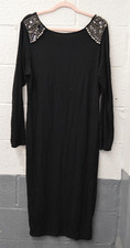 ASOS Curve Black Midi Dress Studded Shoulders Long Sleeve Size 16