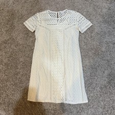 Sundance Dress Womens 2 White Eyelet Lace Short Sleeve Boho Summer Cotton Shift