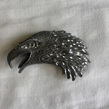 Vintage Belt Buckle USA Metal Craft Eagle Head Design Pewter Tone