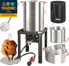 30QT & 10QT Outdoor Fryer | Turkey Fryer | Seafood Boil Pot | Cover & Skimmer In