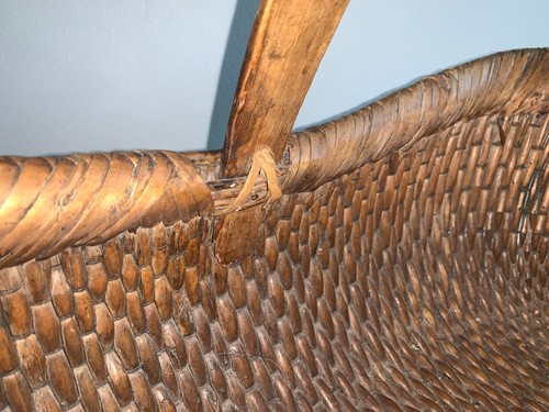 Antique Chinese Woven Willow Market Flower Basket Wood Handle - Picture 20 of 24