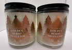 Bath & Body Works Golden Berry Mistletoe Single Wick 7 Oz Candle x2