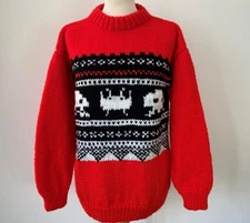 Hand Knitted Red Space Invaders Sweater by Bexknitwear
