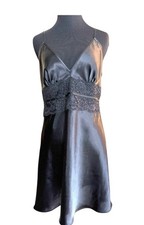 Jones New York Black Satin Lace Trim Chemise Nightgown Slip Dress Sz M Y2K READ