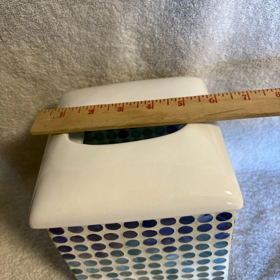 Porta pañuelos de cerámica mosaico, jabonera a juego, blanco, azul, verde, púrpura Foto 3 de 4