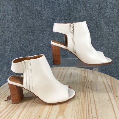 XOXO Boots Womens 10M Vanda Block Heels Side Zip Open Toe Slingback Bootie White