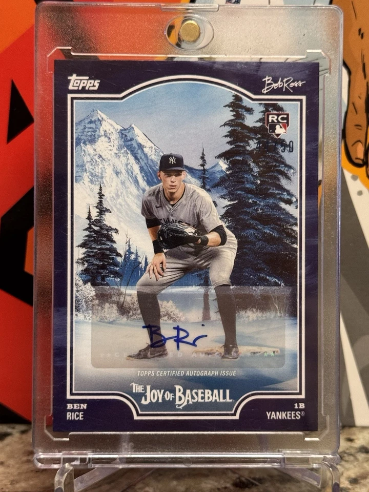 Ben Rice 2025 Topps Bob Ross Alegría del Béisbol Azul Prusiano Automático/50 Yankees RC Foto 3 de 4