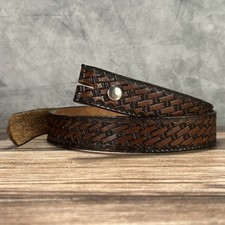 Vintage Brown Tooled Leather Belt Mens Waist 41.5"-45" 1970s USA Western