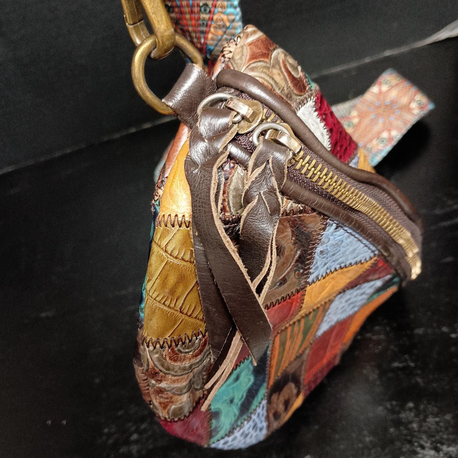 Multicolor Boho Patchwork Leather Crossbody Belt … - image 4