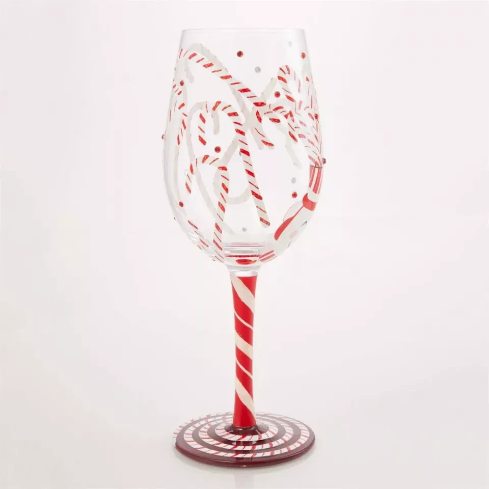 Lolita CANDY CANE JAR Hand Painted Wine Glass 6017393 NEW 2025 Enesco