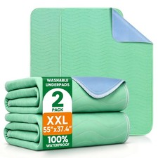 2 PCS 55x37 Inch Washable Waterproof Incontinence Bed Pad Pee Underpad