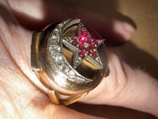 Rolled Gold Diamond Ruby Rado 17 Rubis Ring Watch vintage cocktail Collectable 