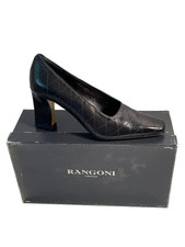 VTG Rangoni Firenze Women's Size 7N Square Toe Black Italian Leather Heel Shoes