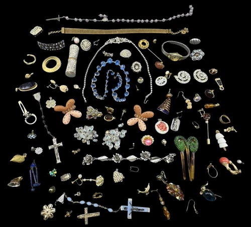 Vintage Jewelry Parts Lot Earrings Brooch Bakelite Rinds Assorted Repairs Single