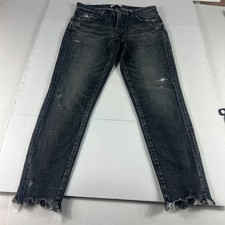 Moussy Vintage Jeans Women's 30x26 Mid Rise Skinny Crop Black Distressed Denim