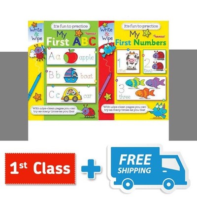 Kids Learning Books ABC Numbers Writing Reading Wipe Clean Pages Fast Shipping