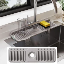 17.7 Inch Silicone Faucet Mat for Kitchen Sink Splash Guard - 7° Slope Wate
