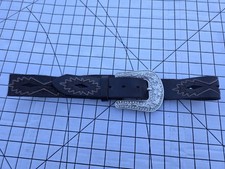 Nocona Cowgirl Western Belt Silver Studs Rhinestones Brown Leather Bling 30  