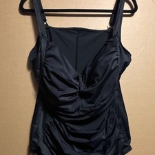 Trimshaper Black Solid One Piece Swimsuit Plus 24W Wide Strap Built-In Bra