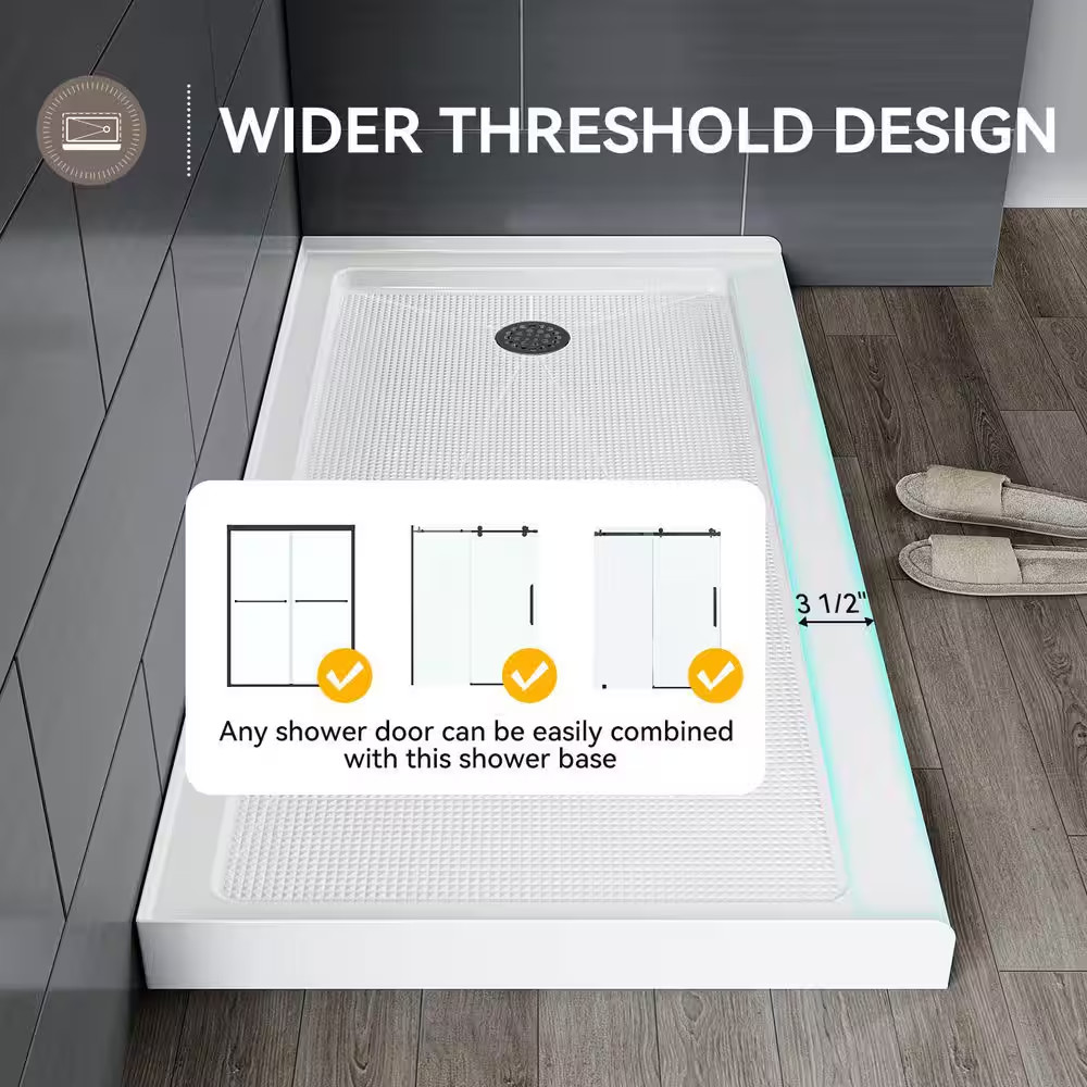 как выглядит 60 In. L X 30 In. W Alcove Shower Pan Base with Wider Threshold Design in High G фото