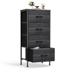 Sweetcrispy Nightstand 17.7"D x 11.8"W x 37"H (4 Drawers), Black Wood Grain 