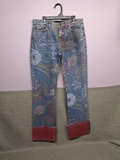 Vintage Just Cavalli Floral Print Designer Red Folded Cuff Jeans Pants