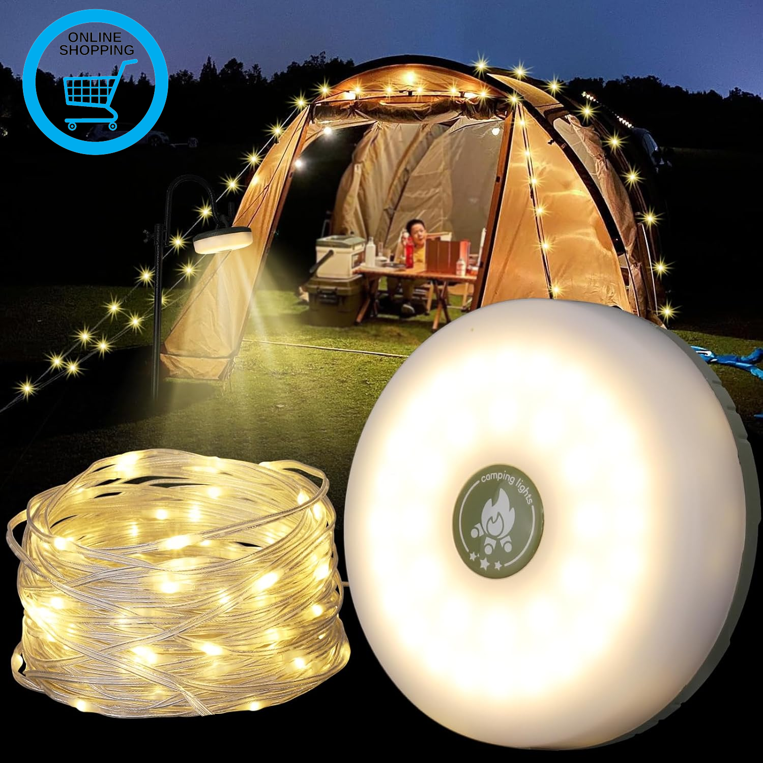 Outdoor String Lights with 8 Modes, Quick Storage, Camping Lanterns for Outages,