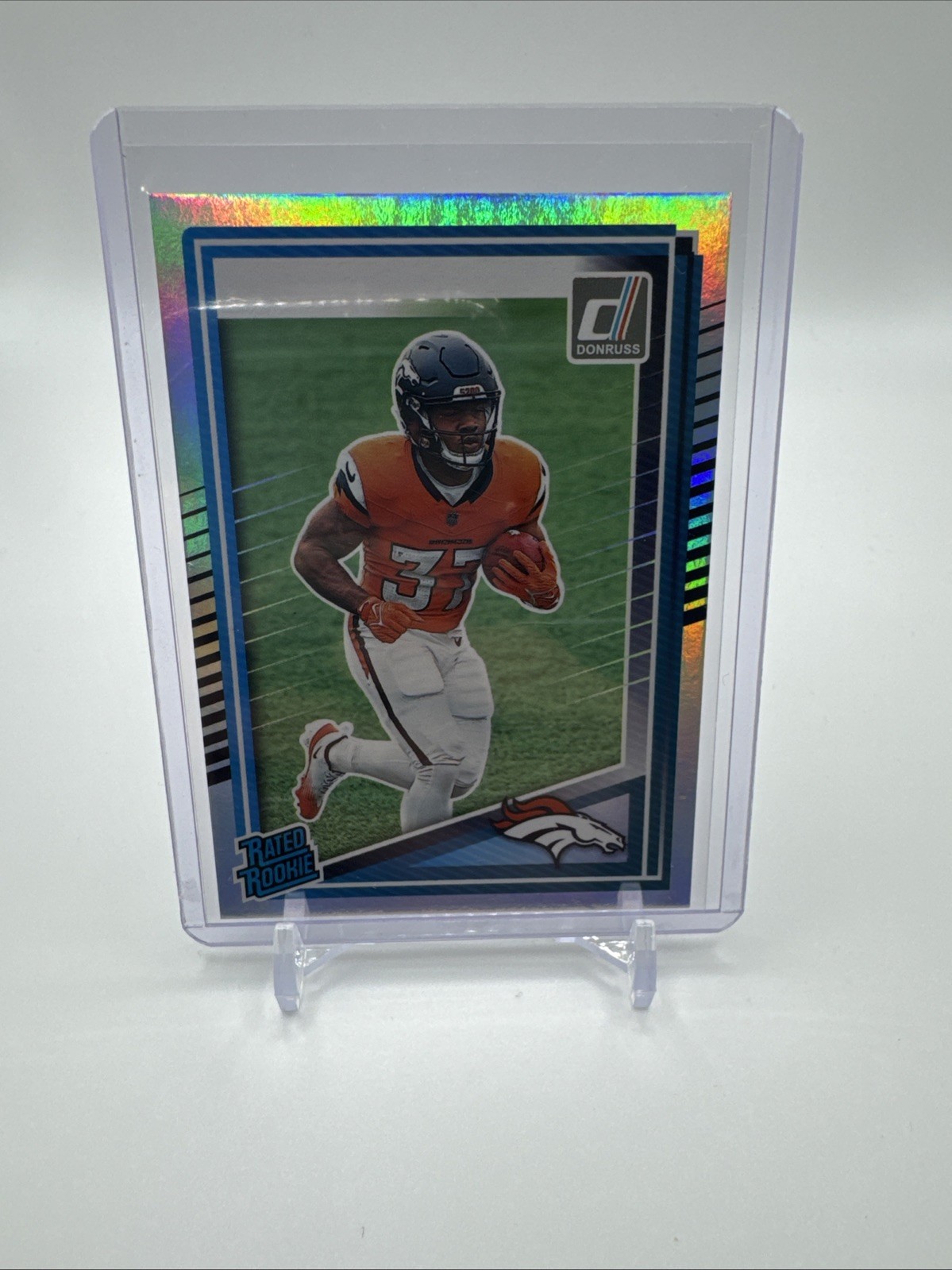2025 Panini Donruss RATED ROOKIE NO NAME RJ Harvey #312 Broncos SSP RC