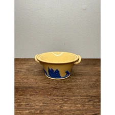 Vintage 1800  Wedgwood Jasperware Yellow Blue Relief Scene Dish Bowl Two Handled