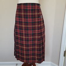Vtg Tartan Wool Blend Midi Skirt S Pleated Wrap School Girl Dark Academia Punk