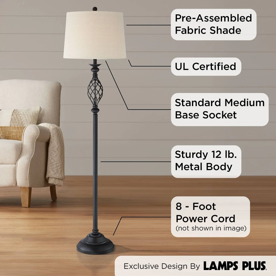 Lámpara de Pie Annie Rústica 63" Alto Bronce Hierro Pergamino Sala Dormitorio Oficina Foto 3 de 4