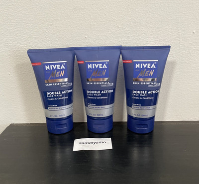 NIVEA For Men Double Action Face Wash, Normal To Dry Skin 5 oz., x3