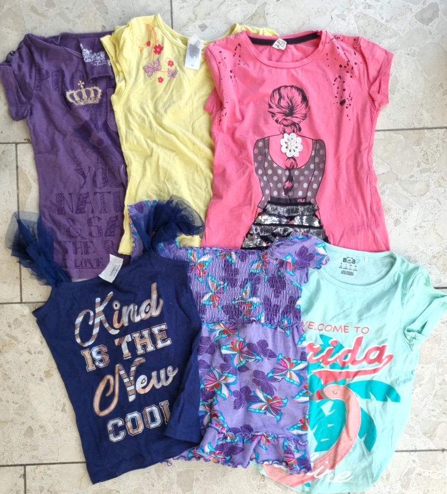 6 C&A Mädchen 122 128 T Shirt Träger Tank Tunika Top Kurzarmshirt Sweat Jersey - Bild 1 von 1