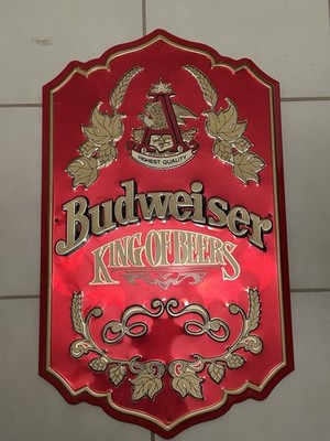 Vtg Metal Budweiser King Of Beers Bar Sign Retro Pub Advertisement Bud