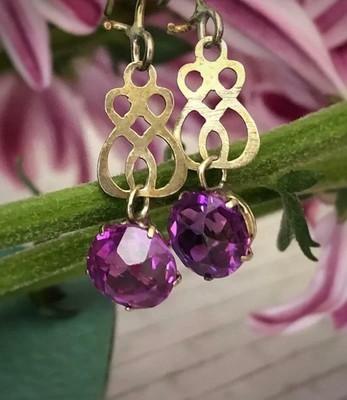 Chic Vintage Estate Soviet Amethyst Stone Earrings Gilt Silver 875 Jewelry USSR