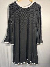 Michael Kors Black White Polka Dot Dress Womens XL Stretch 3/4 Sleeve